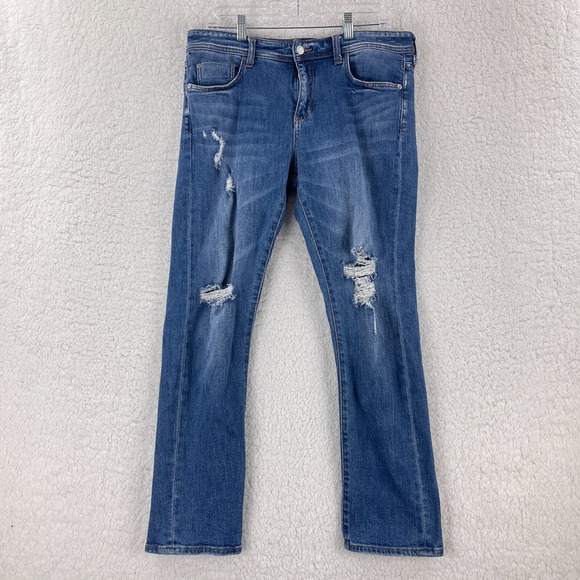 Pilcro Denim - Pilcro Slim Boyfriend Crop Jeans‎ Womens Size 30 Blue Denim Distressed Mid-Rise